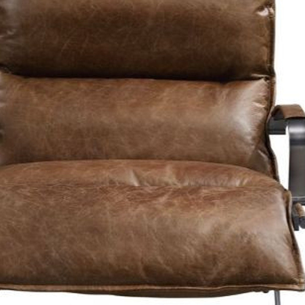 28" Brown Top Grain Leather And Steel Lounge Chair By Homeroots | Armchairs | Modishstore - 3