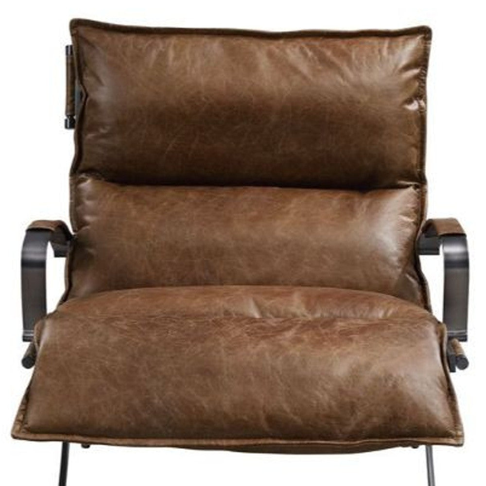 28" Brown Top Grain Leather And Steel Lounge Chair By Homeroots | Armchairs | Modishstore - 4