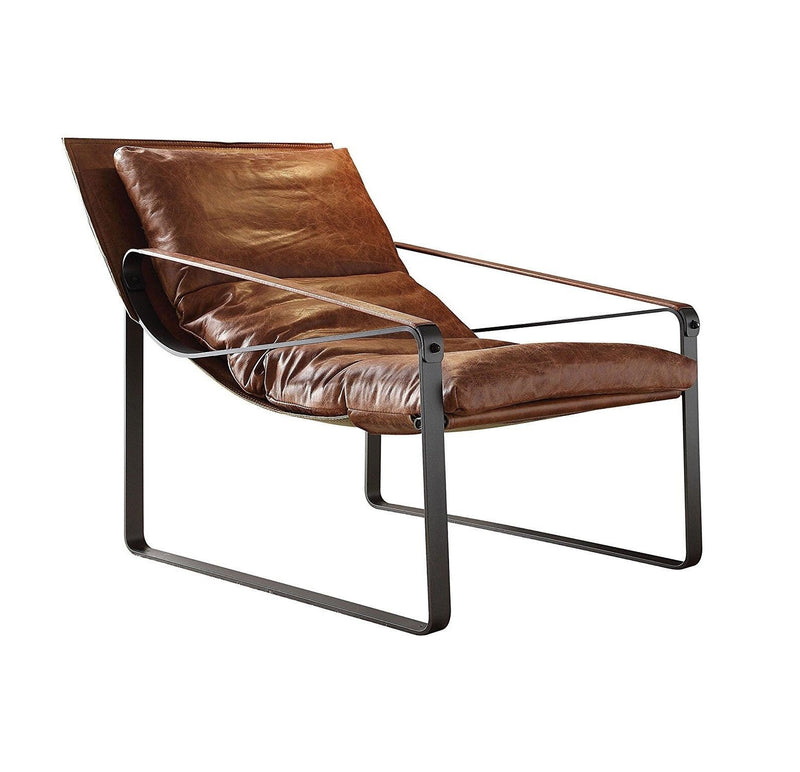 27" Brown Top Grain Leather And Steel Lounge Chair By Homeroots | Armchairs | Modishstore