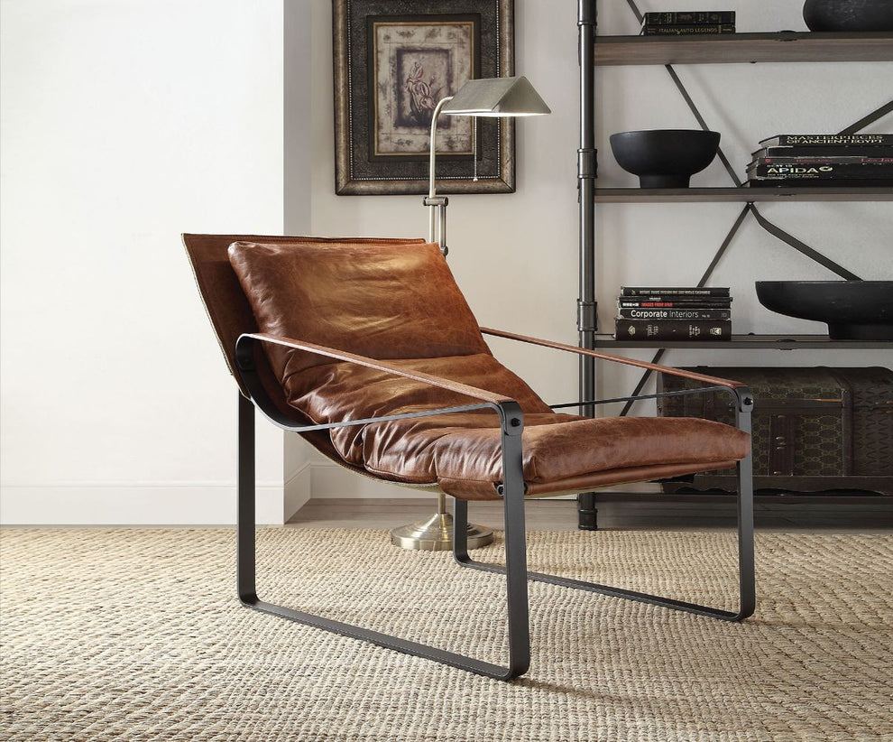 27" Brown Top Grain Leather And Steel Lounge Chair By Homeroots | Armchairs | Modishstore - 6