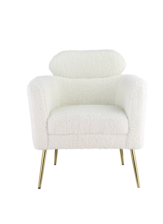 30" White Wool And Brown Barrel Chair By Homeroots | Armchairs | Modishstore