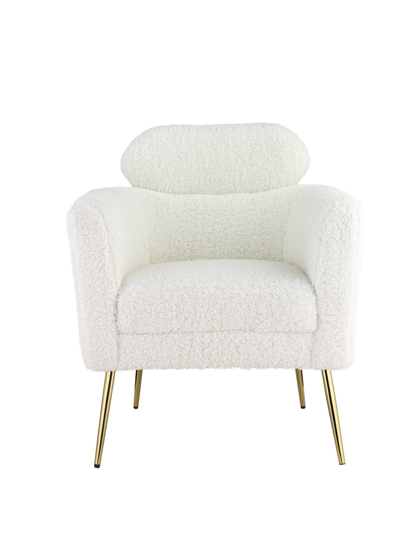 30" White Wool And Brown Barrel Chair By Homeroots | Armchairs | Modishstore