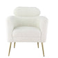 30" White Wool And Brown Barrel Chair By Homeroots | Armchairs | Modishstore - 2