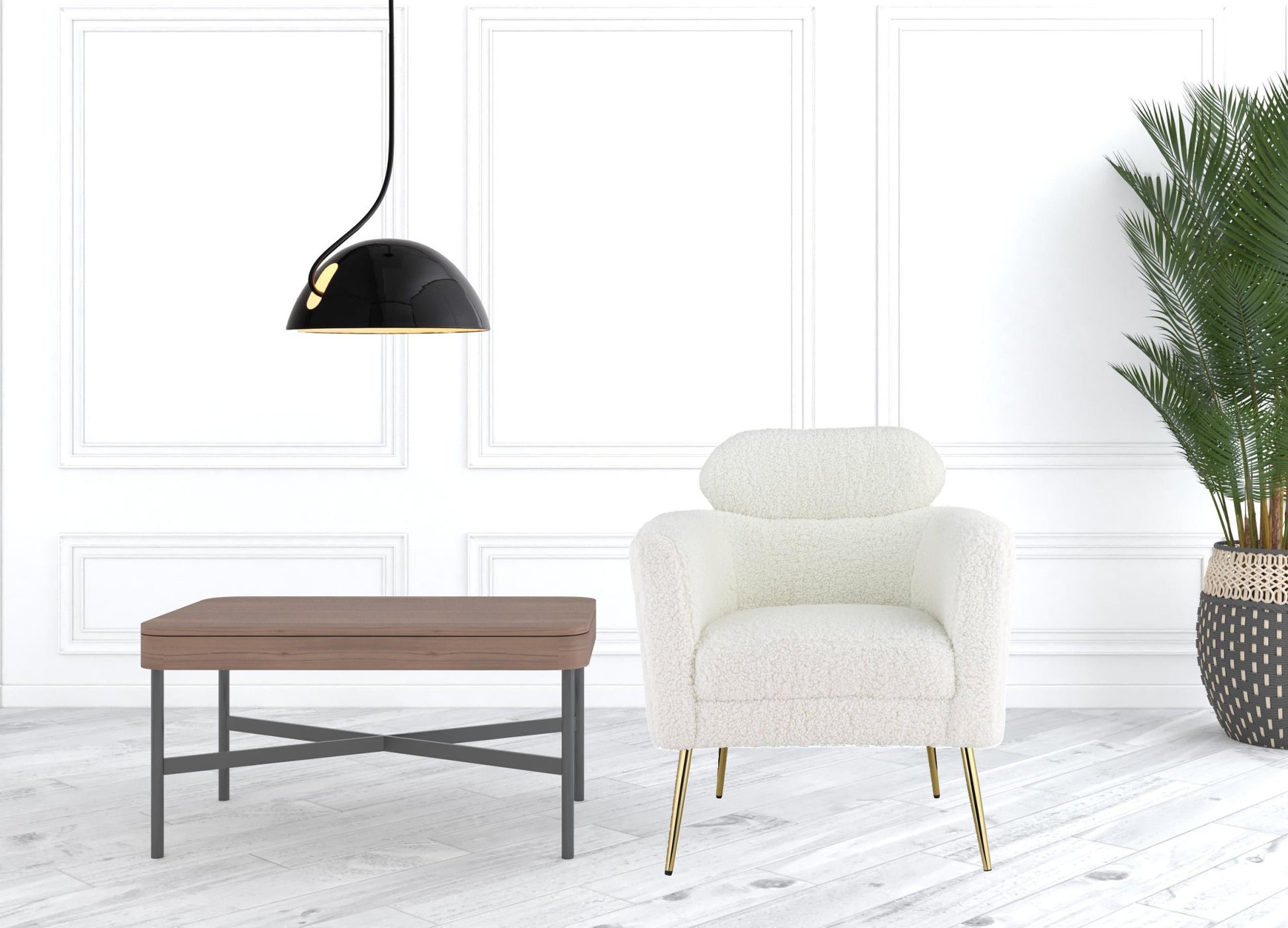 30" White Wool And Brown Barrel Chair By Homeroots | Armchairs | Modishstore - 3