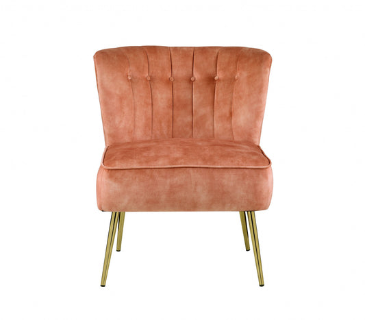 26" Burnt Orange Velvet And Brown Solid Color Slipper Chair By Homeroots | Armchairs | Modishstore