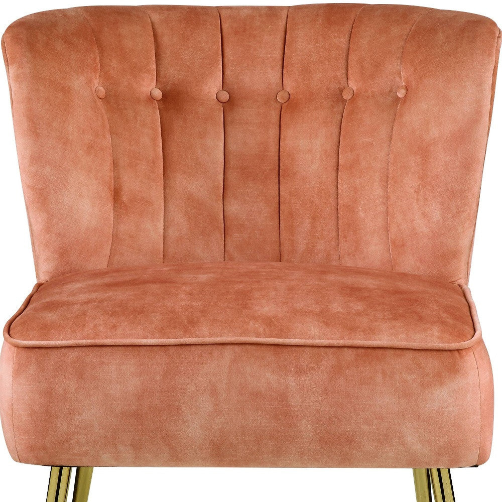 26" Burnt Orange Velvet And Brown Solid Color Slipper Chair By Homeroots | Armchairs | Modishstore - 3