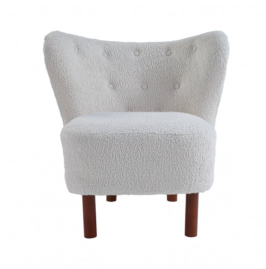 31" White Sherpa And Brown Polka Dots Wingback Chair By Homeroots