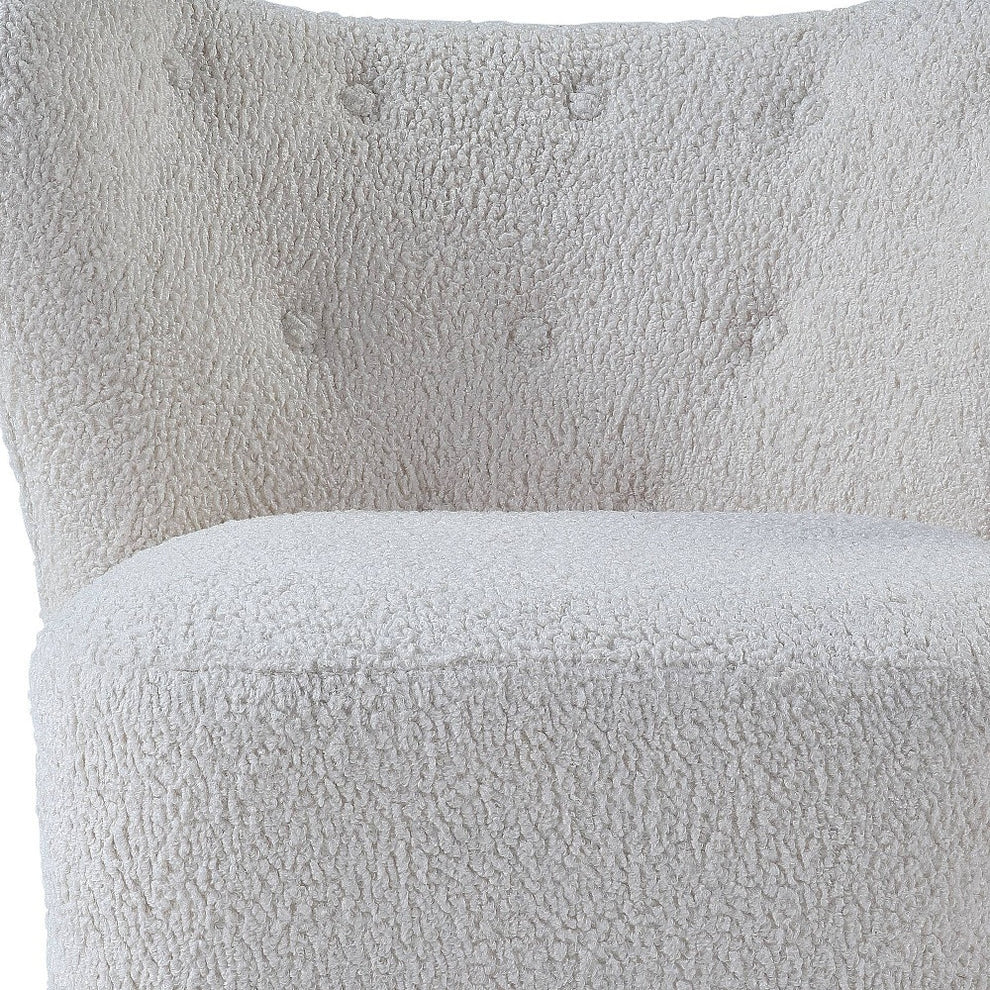 31" White Sherpa And Brown Polka Dots Wingback Chair By Homeroots | Armchairs | Modishstore - 5