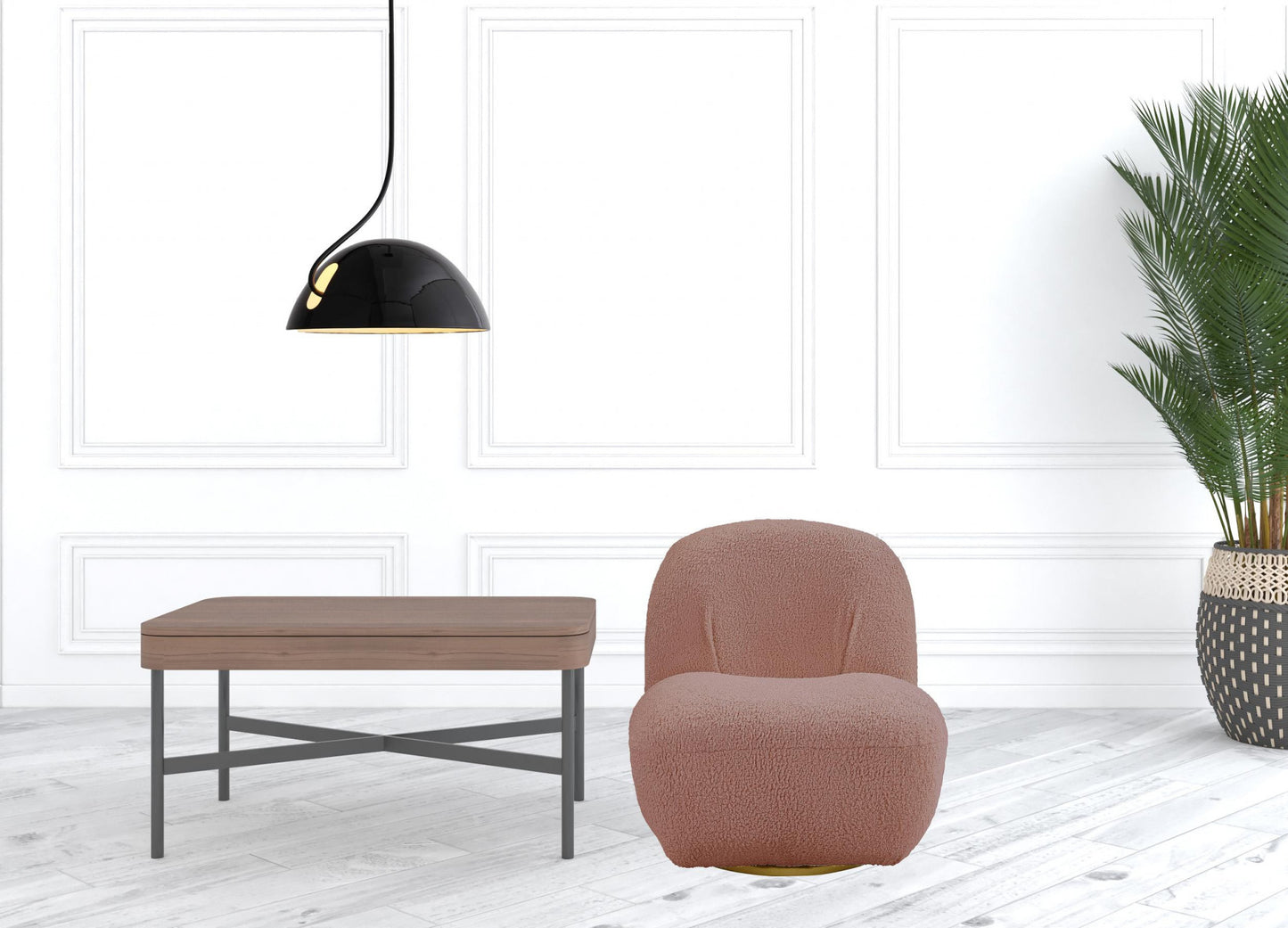 32" Pink Sherpa Solid Color Swivel Slipper Chair By Homeroots | Armchairs | Modishstore - 4