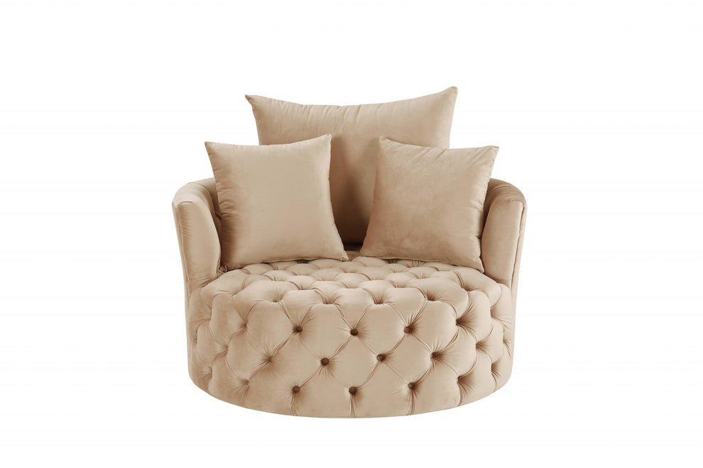 43" Beige Velvet Solid Color Swivelbarrel Chair By Homeroots | Armchairs | Modishstore - 2