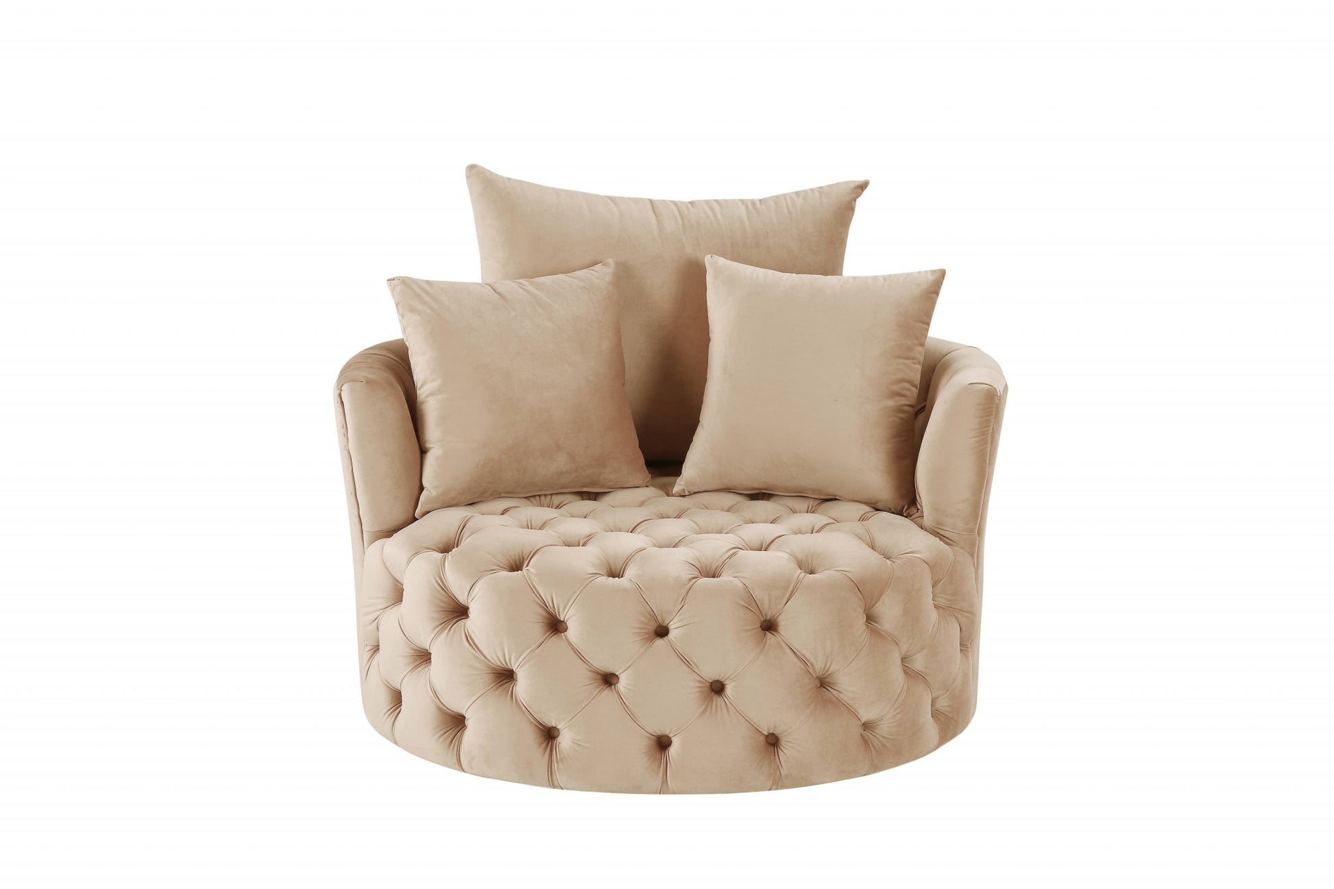 43" Beige Velvet Solid Color Swivelbarrel Chair By Homeroots | Armchairs | Modishstore