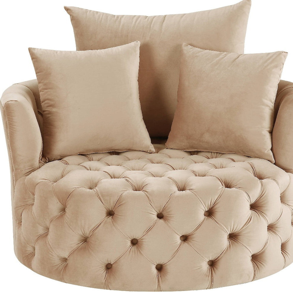 43" Beige Velvet Solid Color Swivelbarrel Chair By Homeroots | Armchairs | Modishstore - 3
