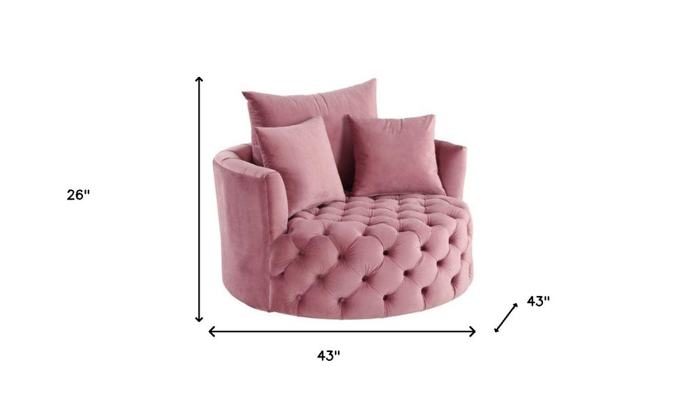 43" Pink Velvet Solid Color Barrel Chair By Homeroots | Armchairs | Modishstore - 5