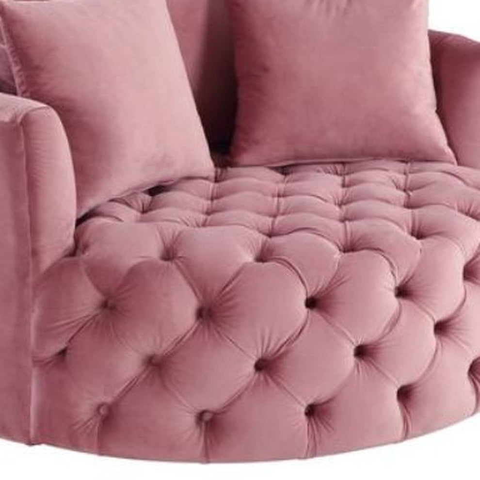 43" Pink Velvet Solid Color Barrel Chair By Homeroots | Armchairs | Modishstore - 3