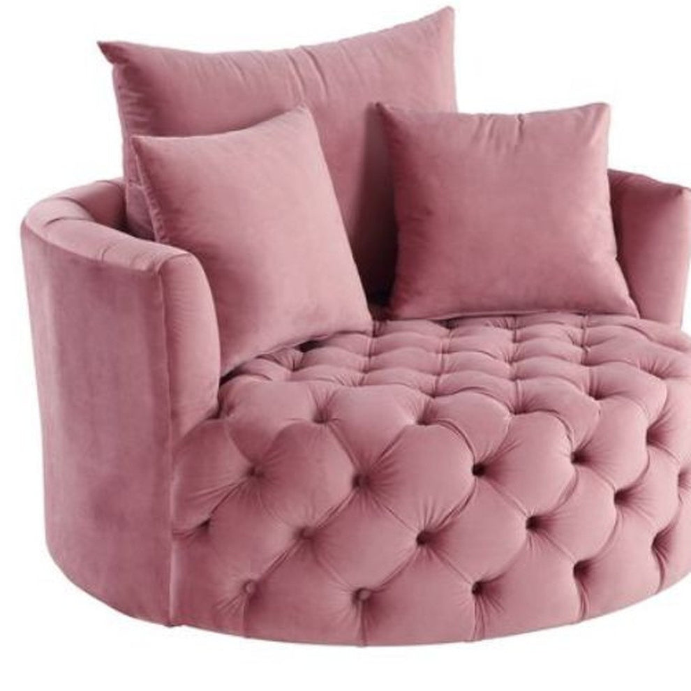 43" Pink Velvet Solid Color Barrel Chair By Homeroots | Armchairs | Modishstore - 4
