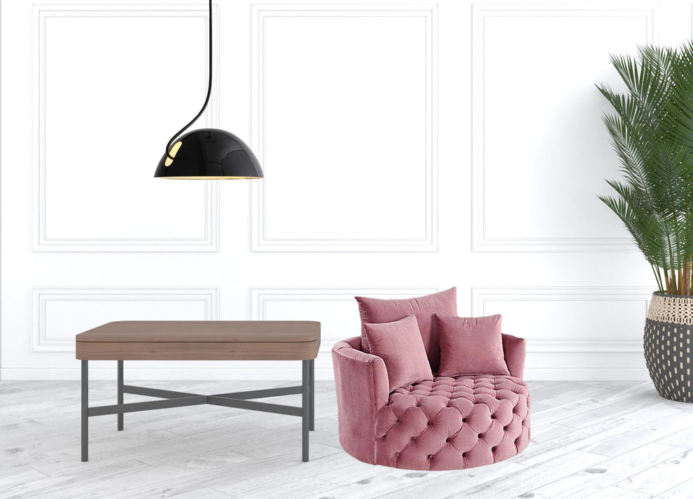 43" Pink Velvet Solid Color Barrel Chair By Homeroots | Armchairs | Modishstore - 2