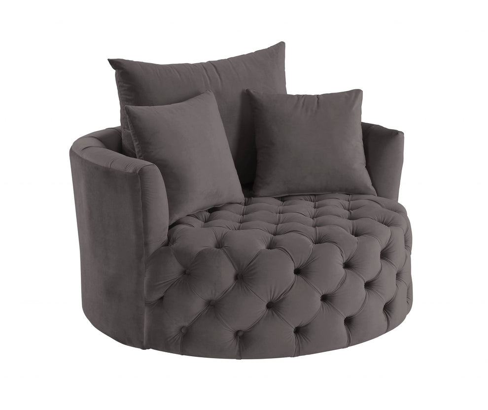 43" Gray Velvet Solid Color Swivel Barrel Chair By Homeroots | Armchairs | Modishstore - 2