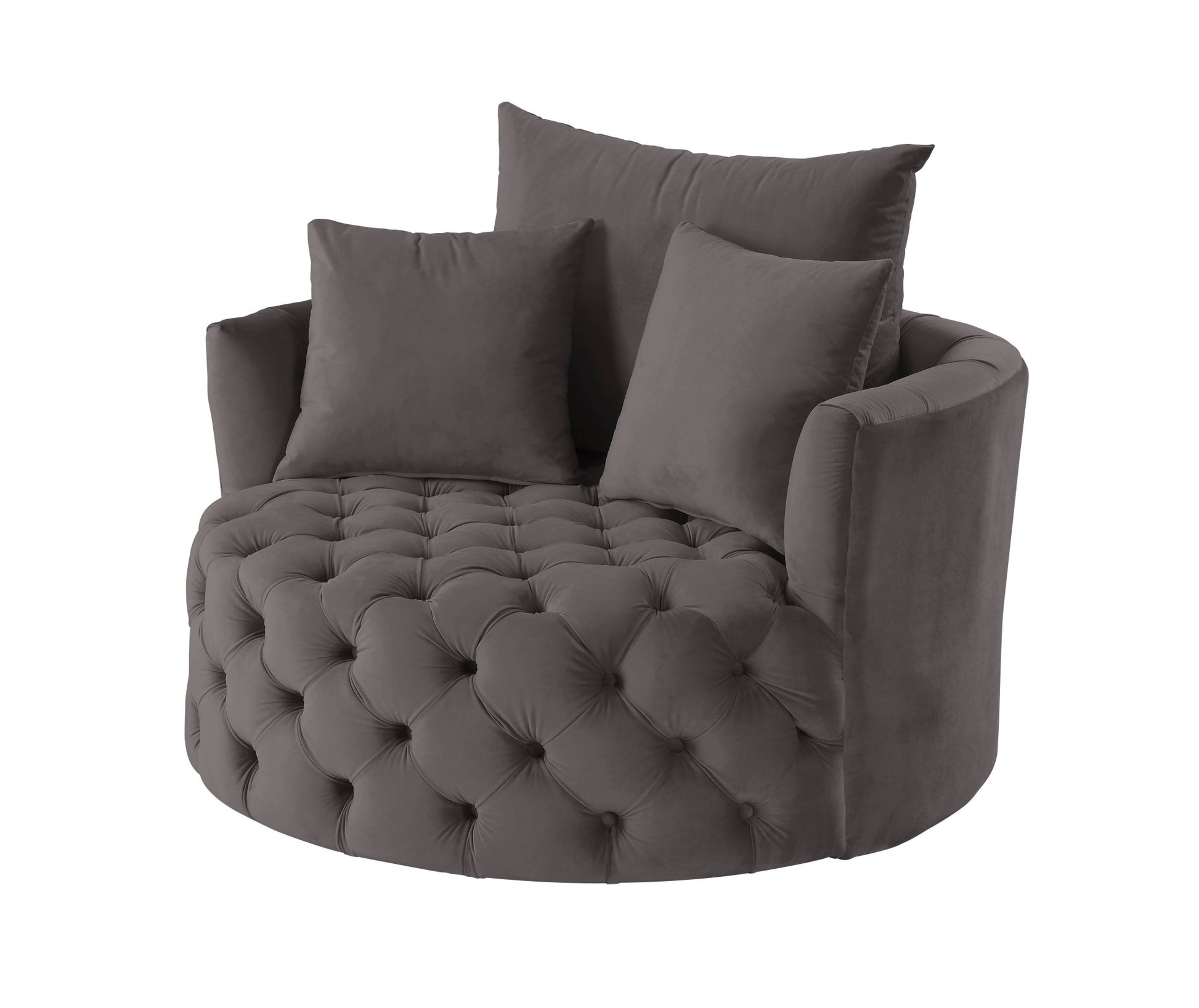 43" Gray Velvet Solid Color Swivel Barrel Chair By Homeroots | Armchairs | Modishstore
