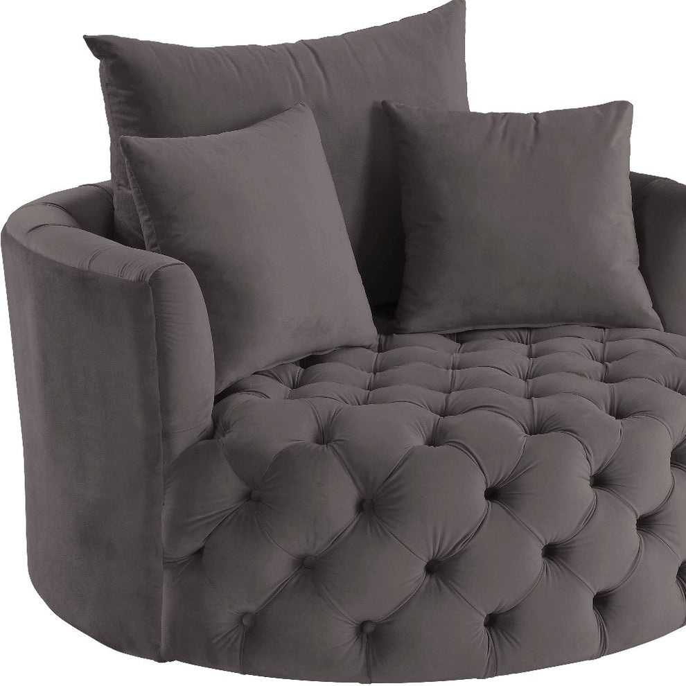 43" Gray Velvet Solid Color Swivel Barrel Chair By Homeroots | Armchairs | Modishstore - 4