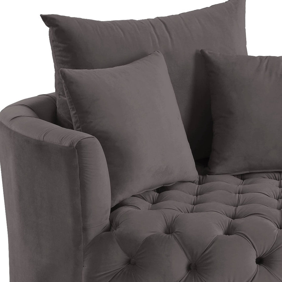 43" Gray Velvet Solid Color Swivel Barrel Chair By Homeroots | Armchairs | Modishstore - 5