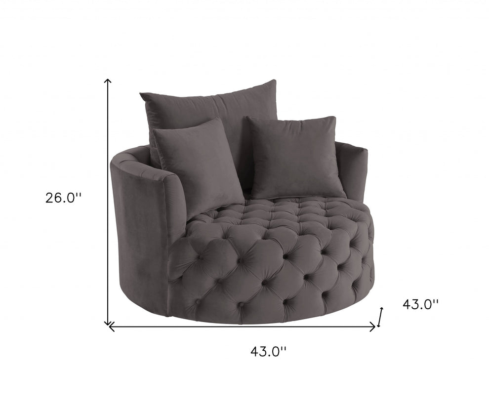 43" Gray Velvet Solid Color Swivel Barrel Chair By Homeroots | Armchairs | Modishstore - 6