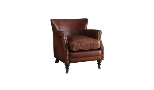 24" Vintage Dark Brown Top Grain Leather And Brown Solid Color Wingback Chair By Homeroots | Armchairs | Modishstore
