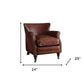 24" Vintage Dark Brown Top Grain Leather And Brown Solid Color Wingback Chair By Homeroots