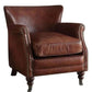 24" Vintage Dark Brown Top Grain Leather And Brown Solid Color Wingback Chair By Homeroots