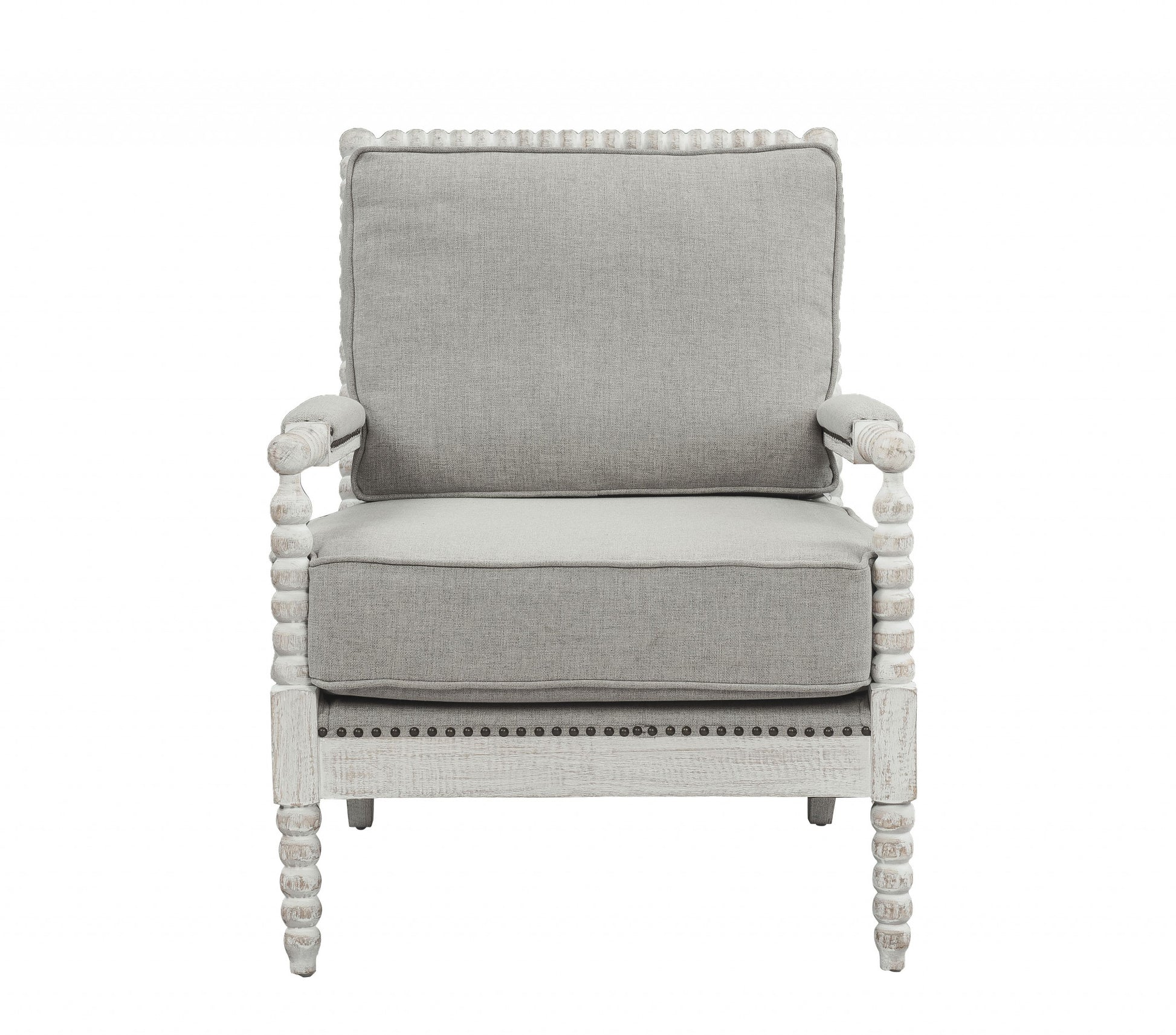 35" Gray Linen And Light Oak Solid Color Club Chair By Homeroots | Armchairs | Modishstore - 2