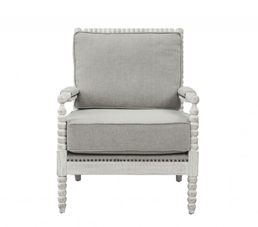 35" Gray Linen And Light Oak Solid Color Club Chair By Homeroots | Armchairs | Modishstore