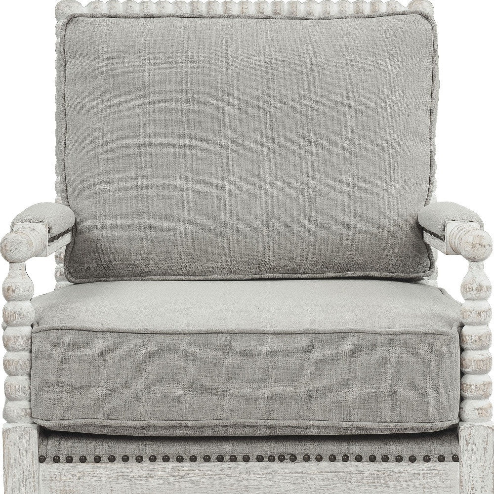 35" Gray Linen And Light Oak Solid Color Club Chair By Homeroots | Armchairs | Modishstore - 4