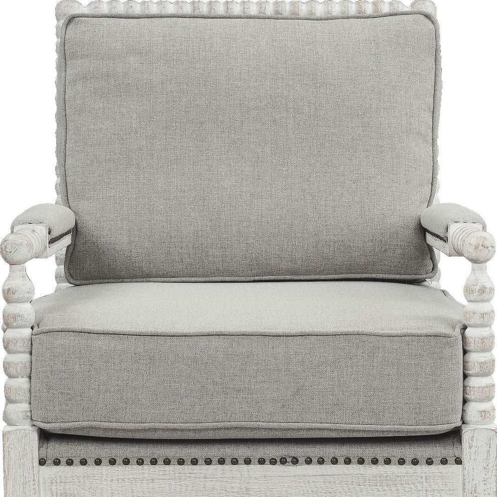 35" Gray Linen And Light Oak Solid Color Club Chair By Homeroots | Armchairs | Modishstore - 4