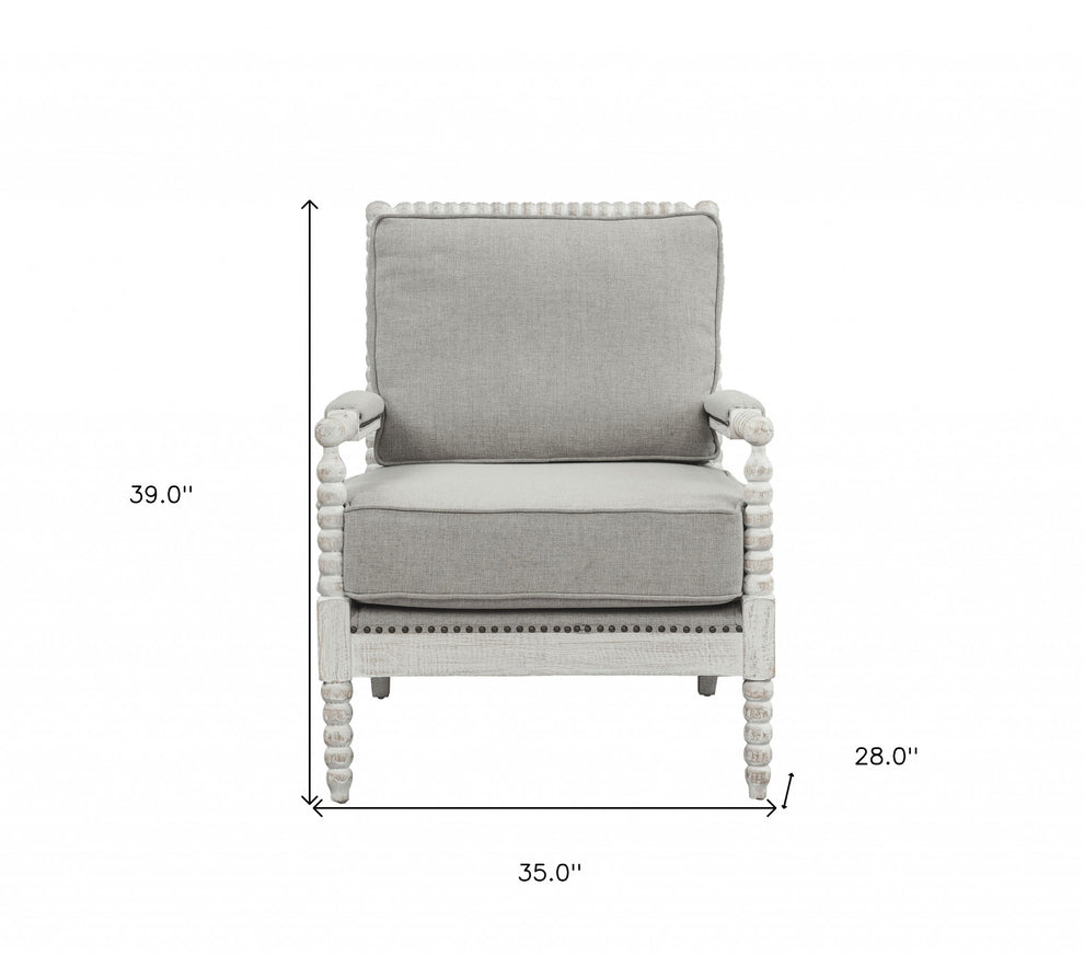 35" Gray Linen And Light Oak Solid Color Club Chair By Homeroots | Armchairs | Modishstore - 6