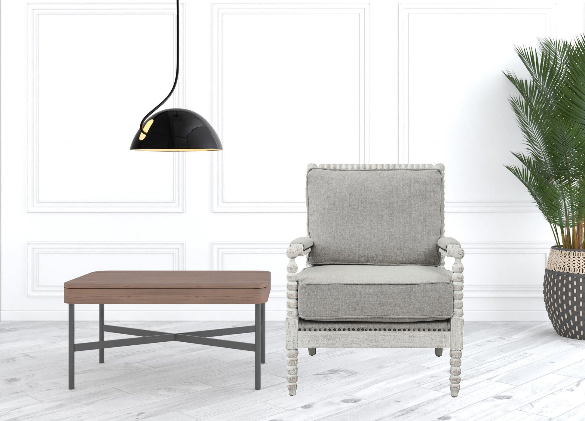 35" Gray Linen And Light Oak Solid Color Club Chair By Homeroots | Armchairs | Modishstore - 3