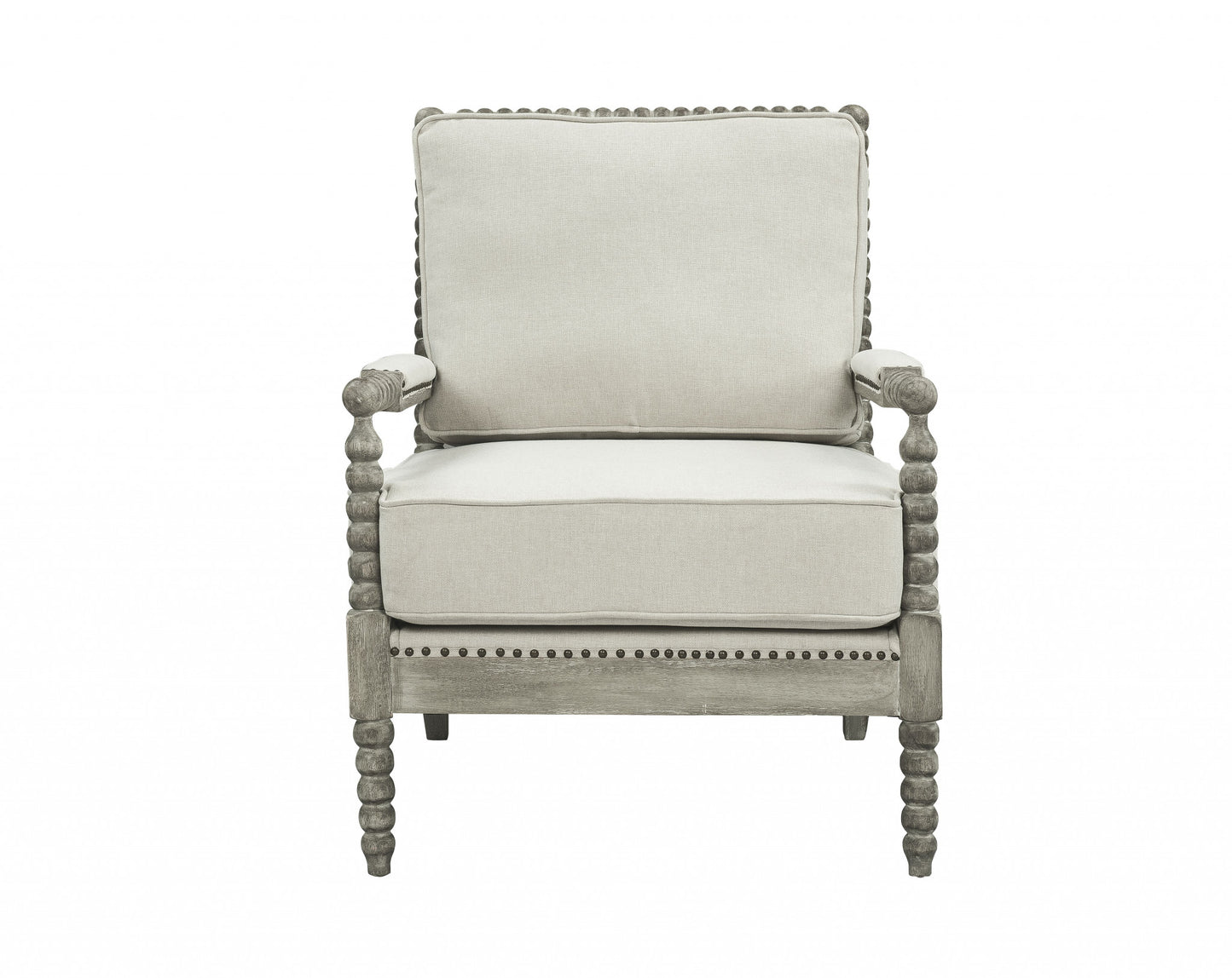 35" Beige Linen And Gray Oak Solid Color Club Chair By Homeroots | Armchairs | Modishstore - 2