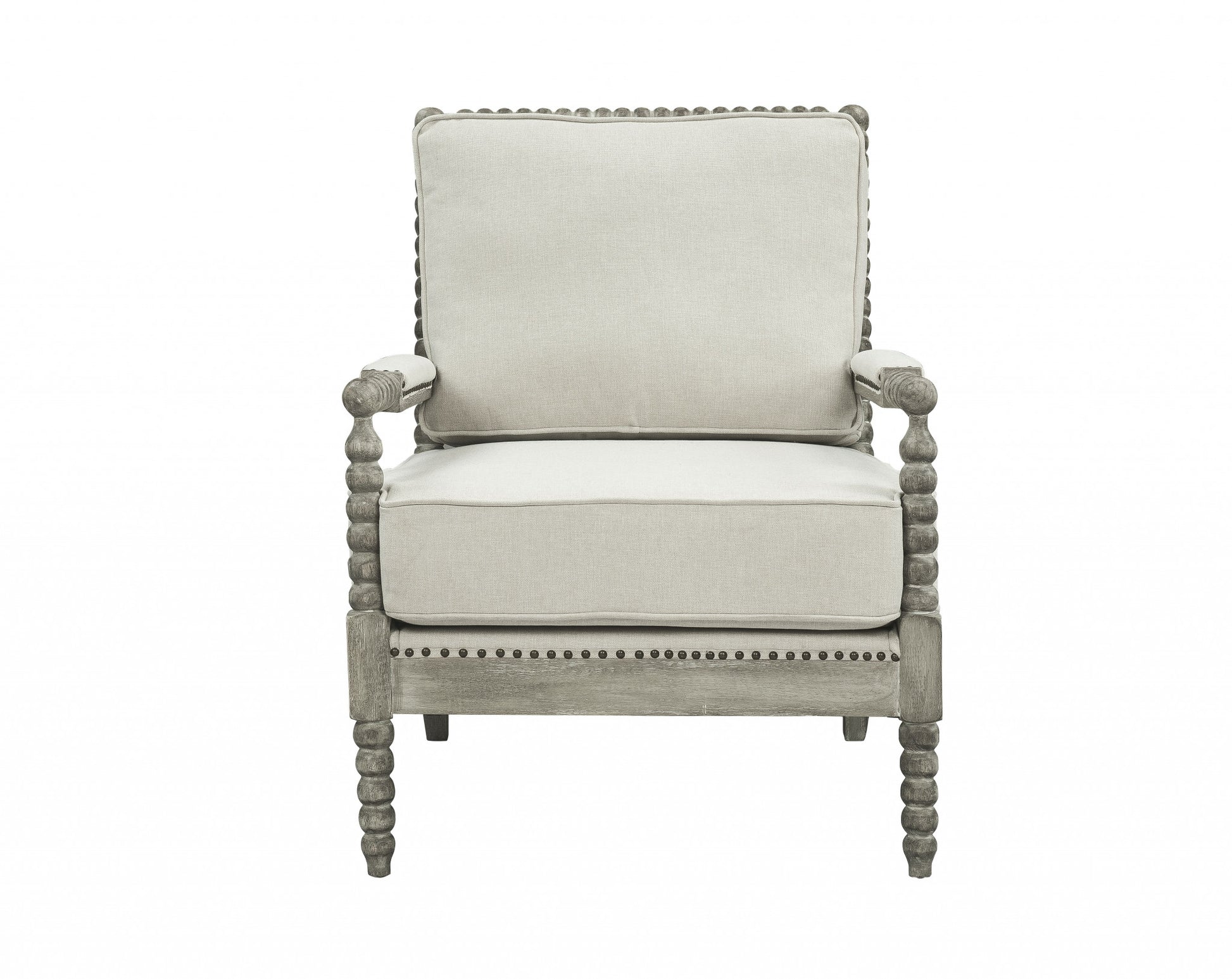 35" Beige Linen And Gray Oak Solid Color Club Chair By Homeroots | Armchairs | Modishstore - 2