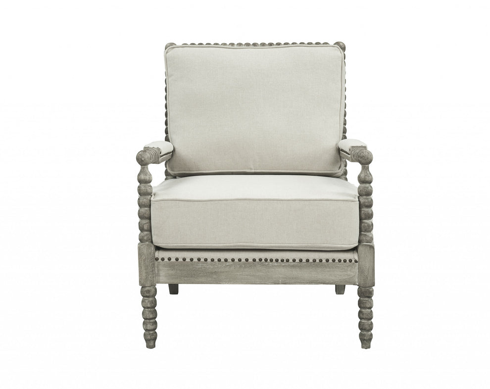 35" Beige Linen And Gray Oak Solid Color Club Chair By Homeroots | Armchairs | Modishstore - 2