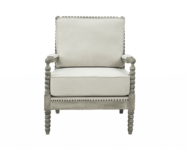 35" Beige Linen And Gray Oak Solid Color Club Chair By Homeroots | Armchairs | Modishstore