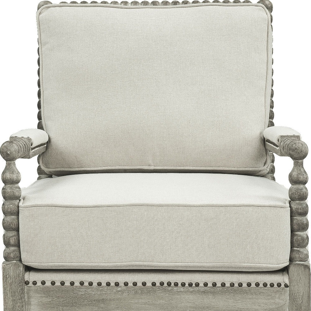 35" Beige Linen And Gray Oak Solid Color Club Chair By Homeroots | Armchairs | Modishstore - 4