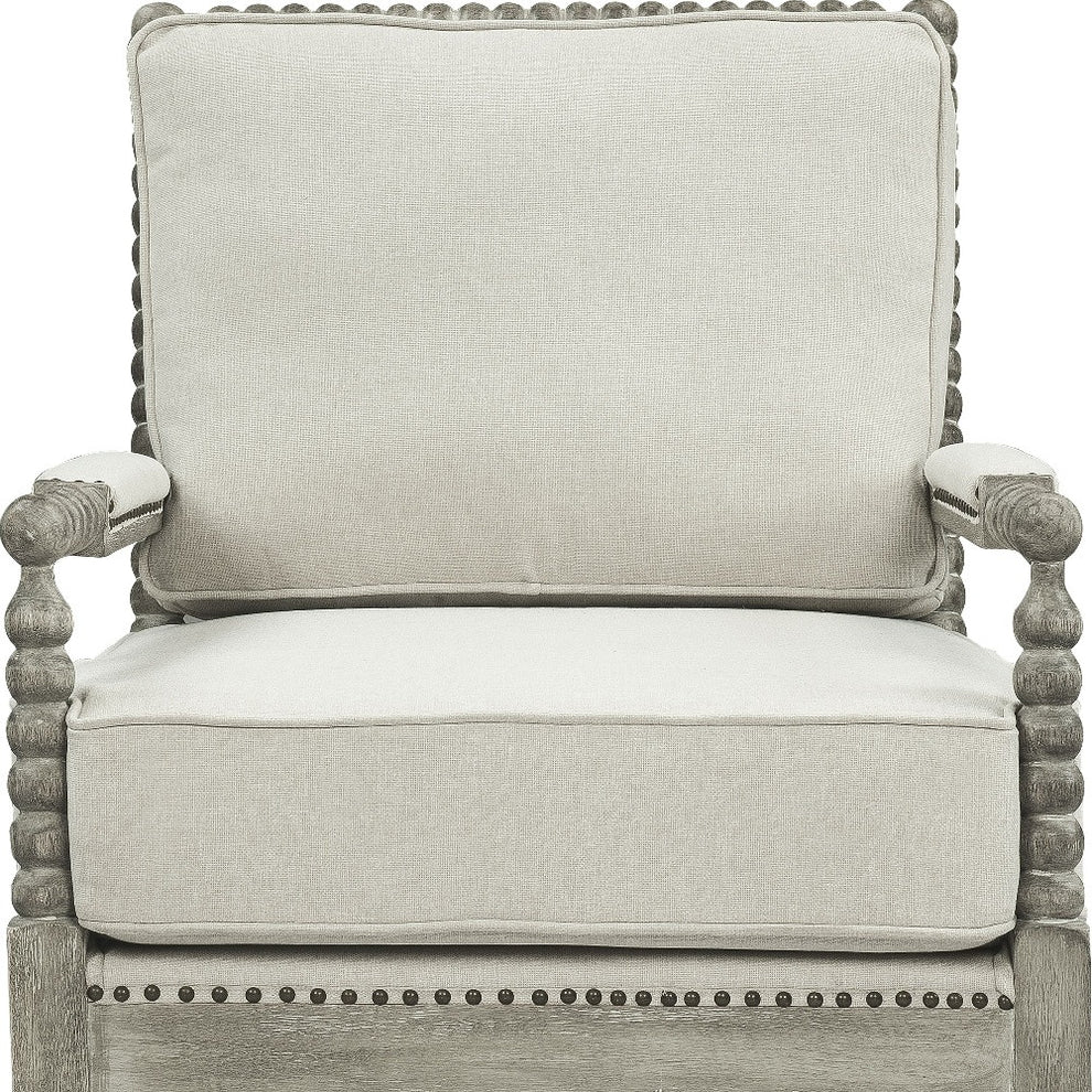 35" Beige Linen And Gray Oak Solid Color Club Chair By Homeroots | Armchairs | Modishstore - 4