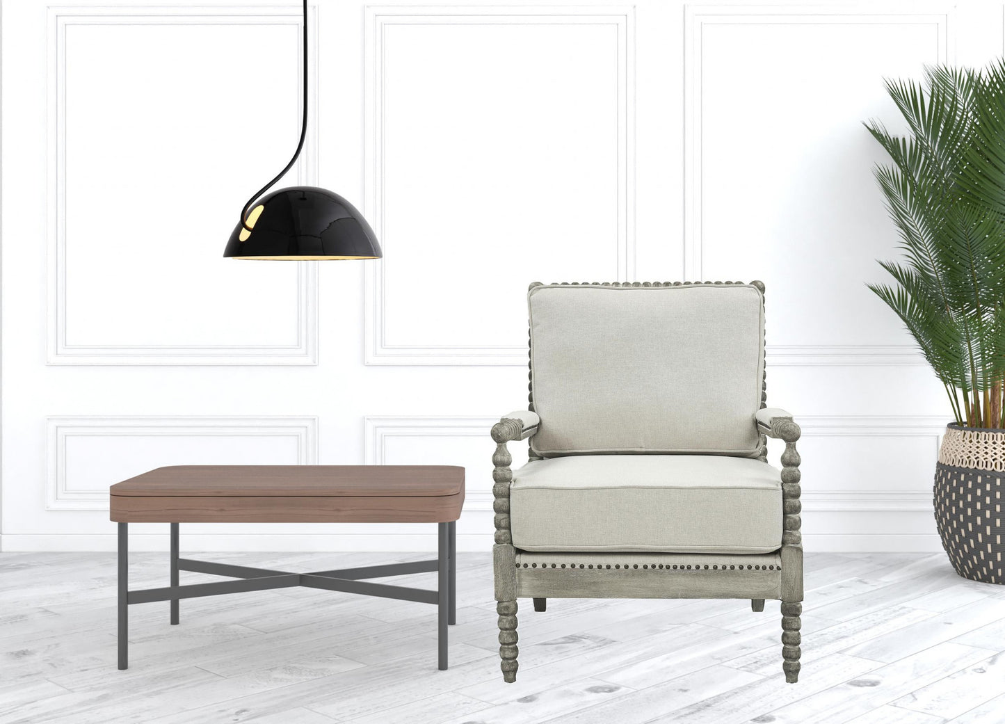 35" Beige Linen And Gray Oak Solid Color Club Chair By Homeroots | Armchairs | Modishstore - 3