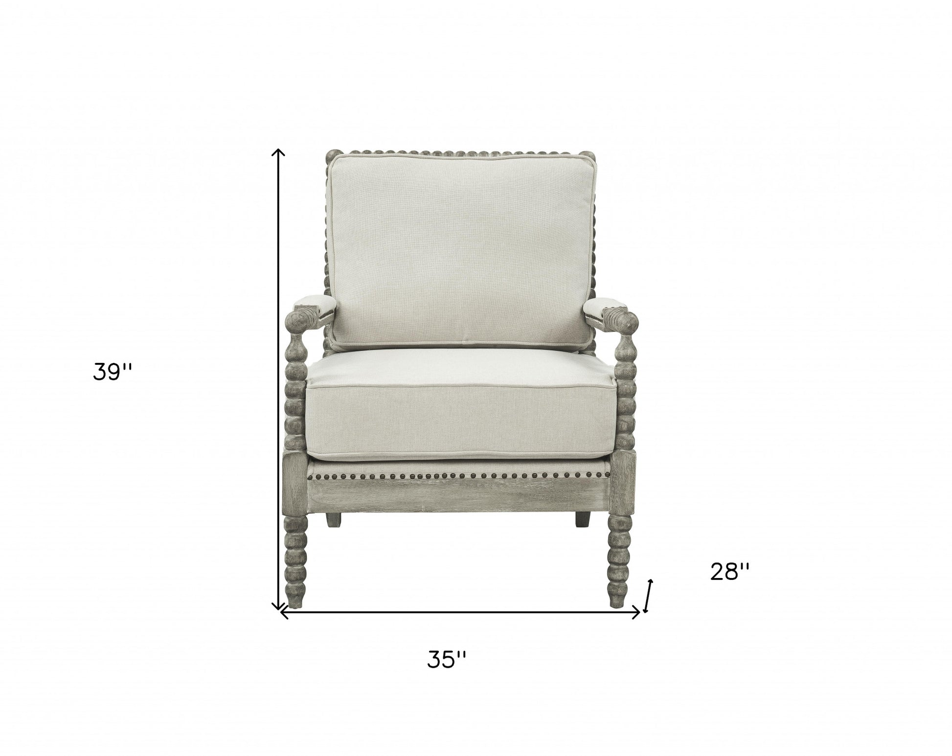 35" Beige Linen And Gray Oak Solid Color Club Chair By Homeroots | Armchairs | Modishstore - 6