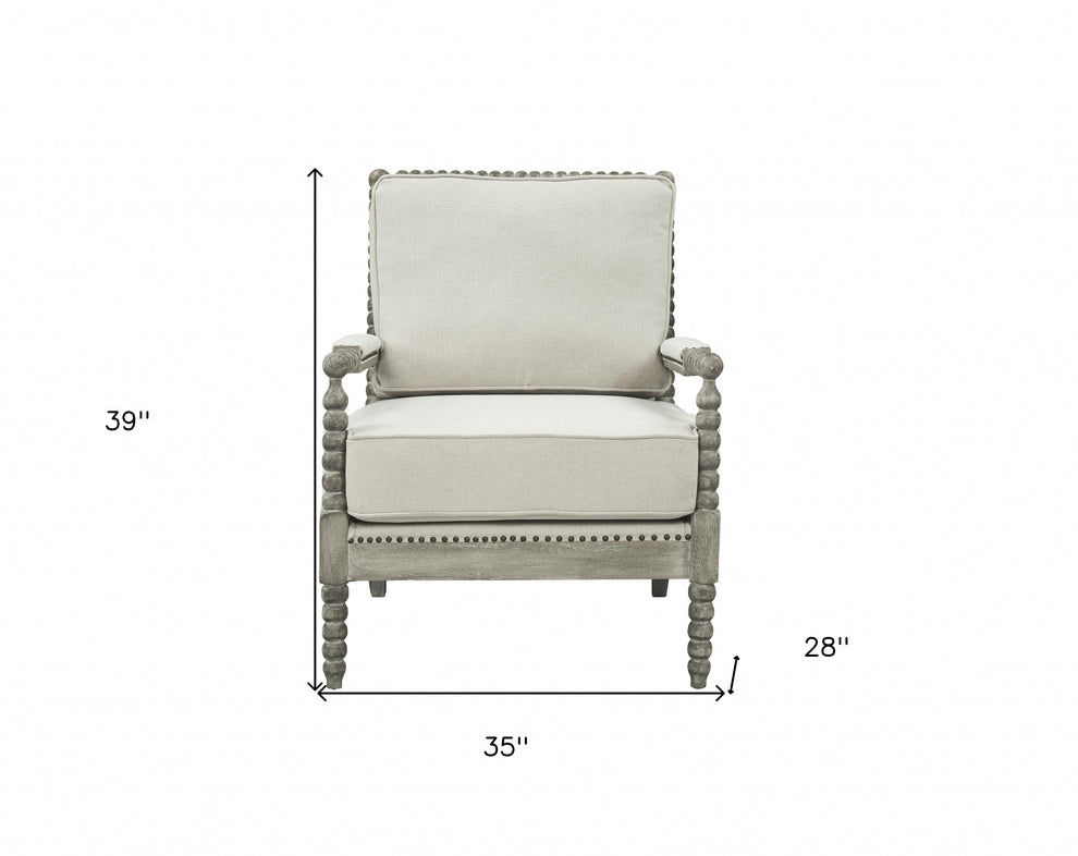 35" Beige Linen And Gray Oak Solid Color Club Chair By Homeroots | Armchairs | Modishstore - 6