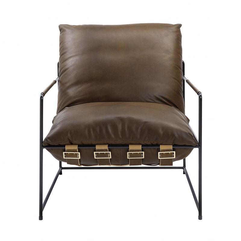 27" Brown Top Grain Leather And Steel Solid Color Lounge Chair By Homeroots | Armchairs | Modishstore