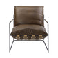 27" Brown Top Grain Leather And Steel Solid Color Lounge Chair By Homeroots