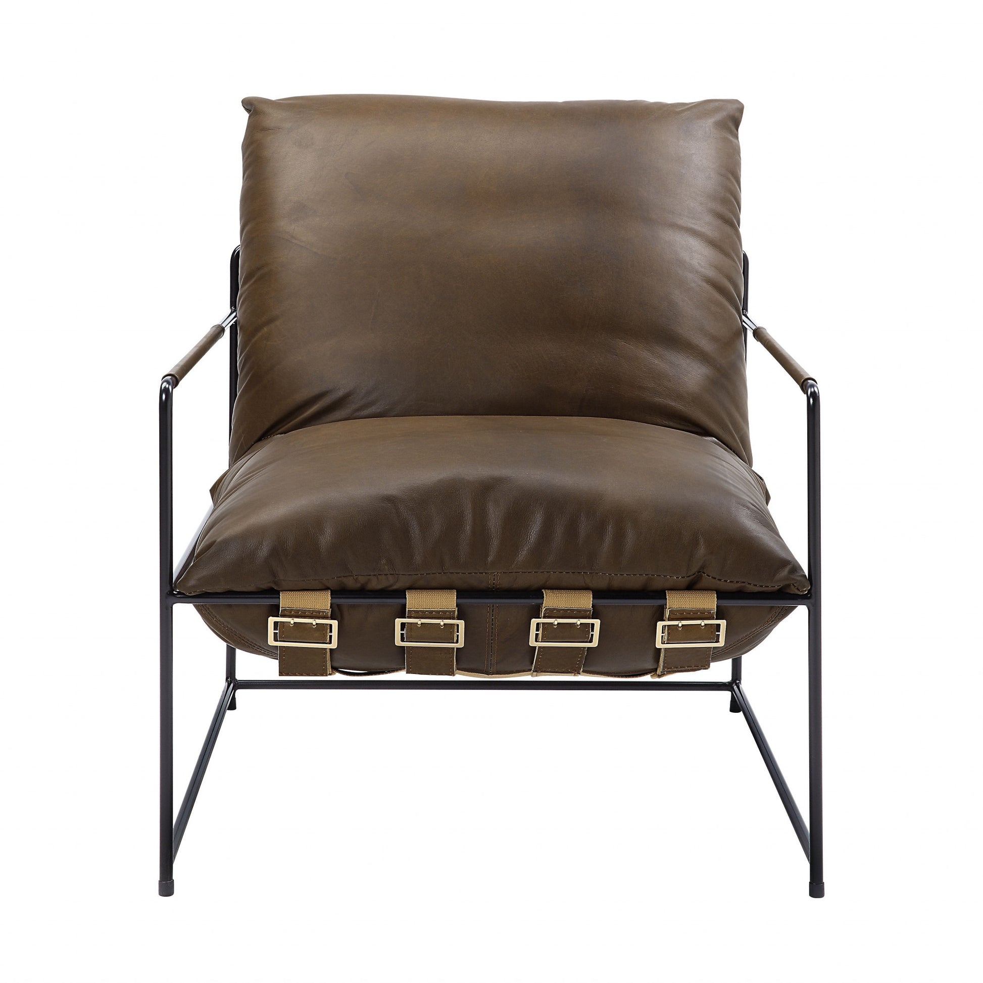 27" Brown Top Grain Leather And Steel Solid Color Lounge Chair By Homeroots | Armchairs | Modishstore - 2
