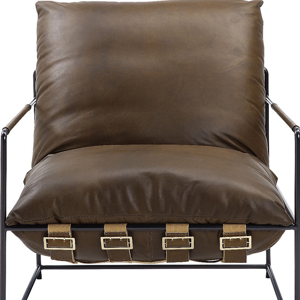27" Brown Top Grain Leather And Steel Solid Color Lounge Chair By Homeroots | Armchairs | Modishstore - 4