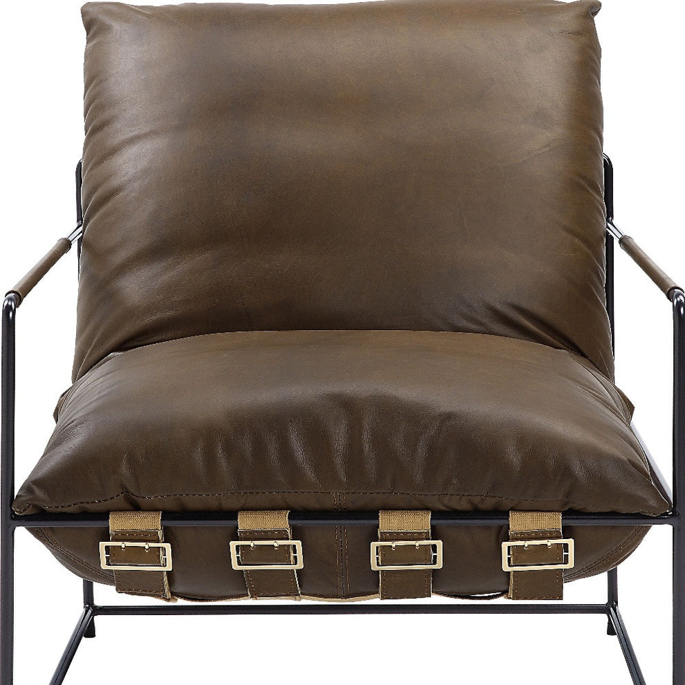 27" Brown Top Grain Leather And Steel Solid Color Lounge Chair By Homeroots | Armchairs | Modishstore - 4
