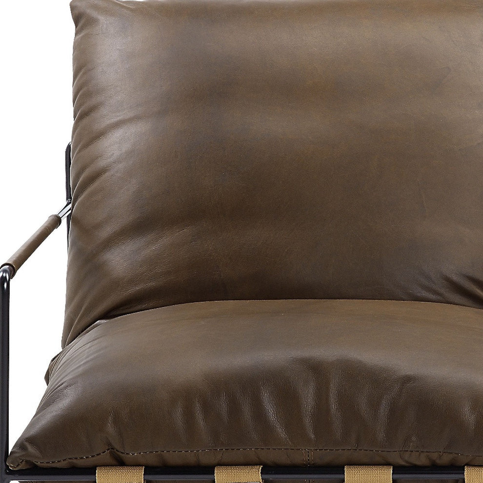 27" Brown Top Grain Leather And Steel Solid Color Lounge Chair By Homeroots | Armchairs | Modishstore - 5