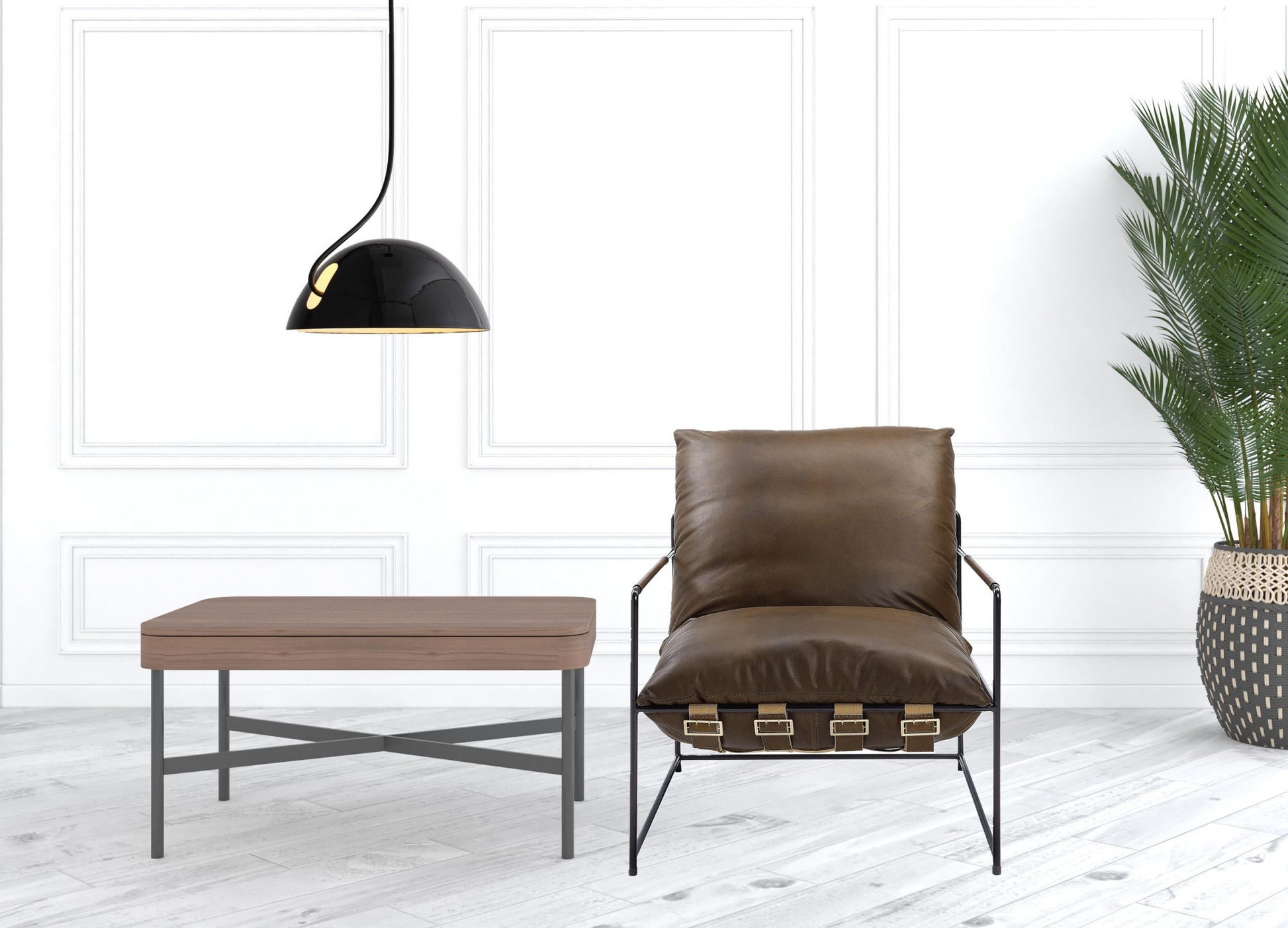 27" Brown Top Grain Leather And Steel Solid Color Lounge Chair By Homeroots | Armchairs | Modishstore - 3